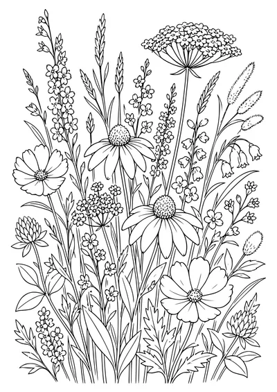 Adult wildflowers — kostenloses Ausmalbild zum Ausdrucken