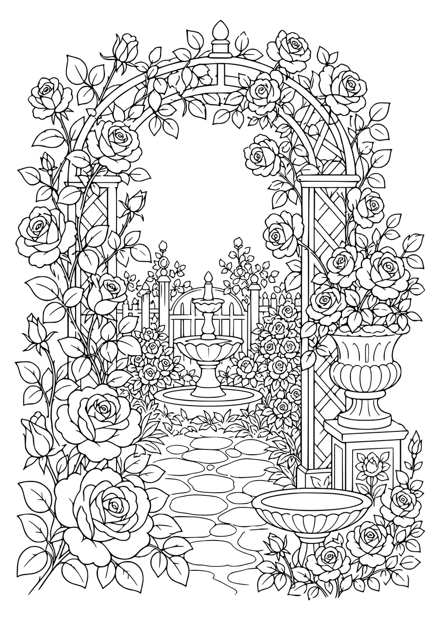 Adult rose garden — page de coloriage gratuite à imprimer