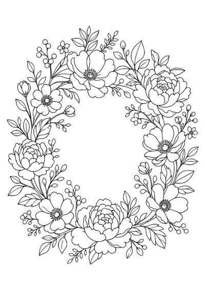 Adult flower wreath — kostenloses Ausmalbild zum Ausdrucken