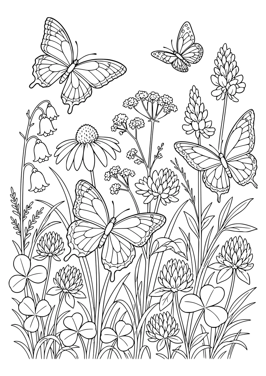 Adult meadow butterflies — kostenloses Ausmalbild zum Ausdrucken