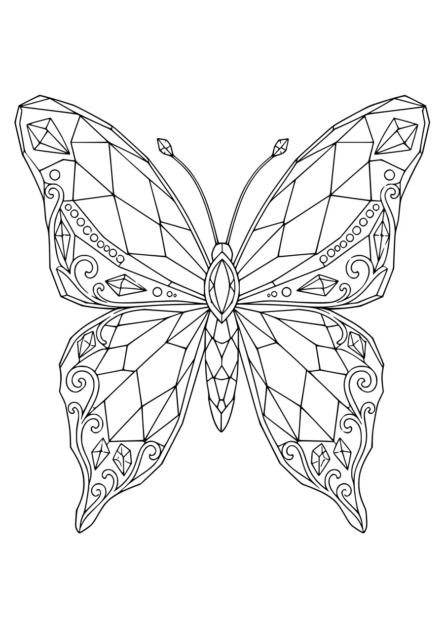 Adult crystal butterfly coloring page