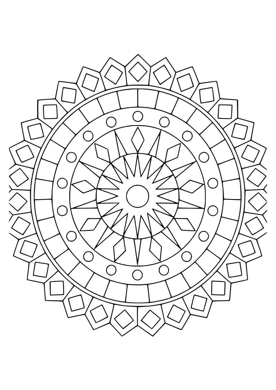 Radial shapes mandala — kostenloses Ausmalbild zum Ausdrucken