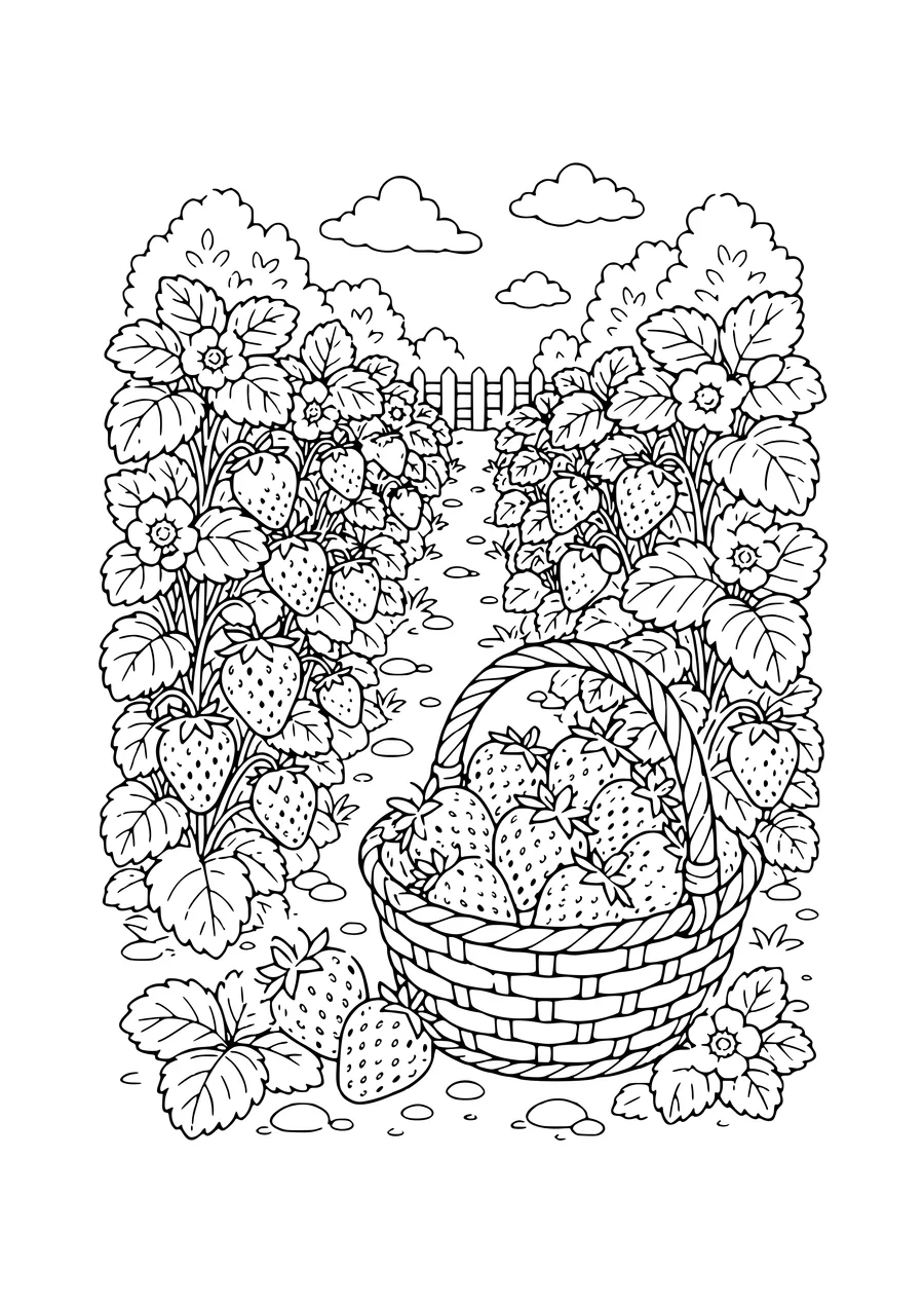 Champ de fraises coloriage imprimable