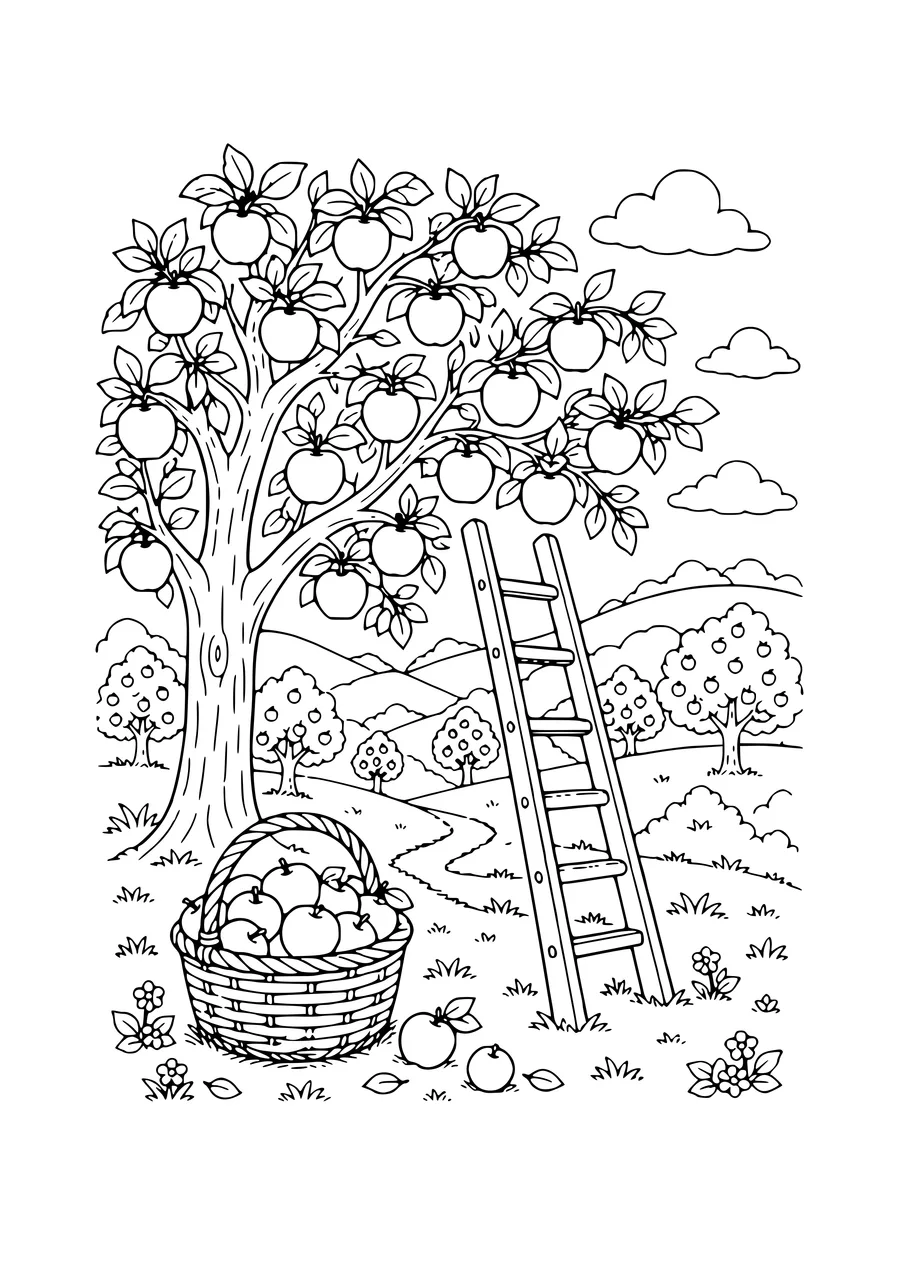 Apfelgarten Ausmalbild