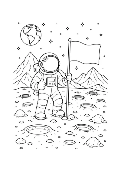 astronaut with a flag coloring page