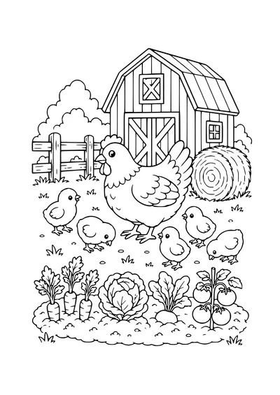 boerderij met kip kleurplaat