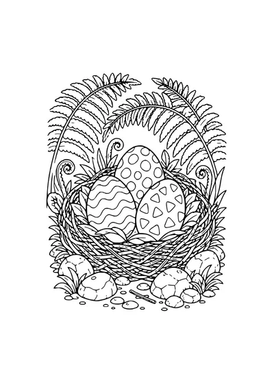 Nid de dinosaure et œufs coloriage