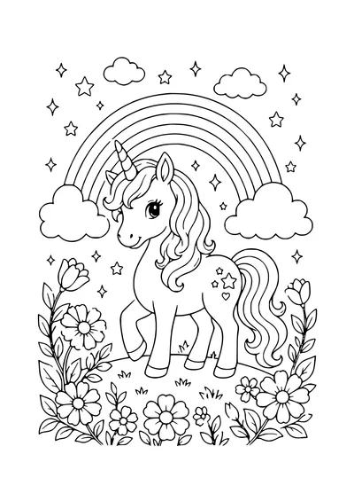 unicorn by a rainbow coloring page