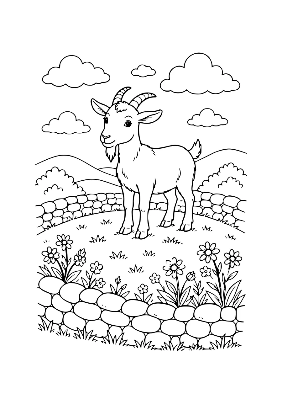 Chèvre sur la colline coloriage