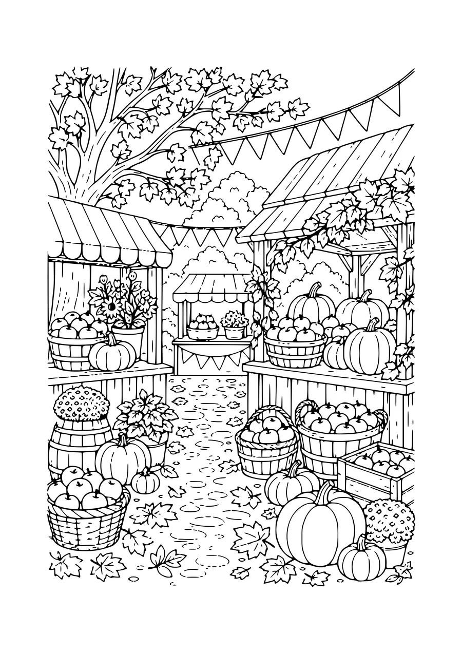 Herbstmarkt Ausmalbild