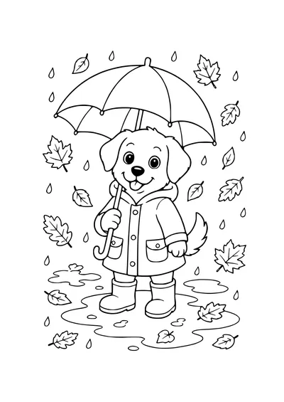 hond in de regen kleurplaat