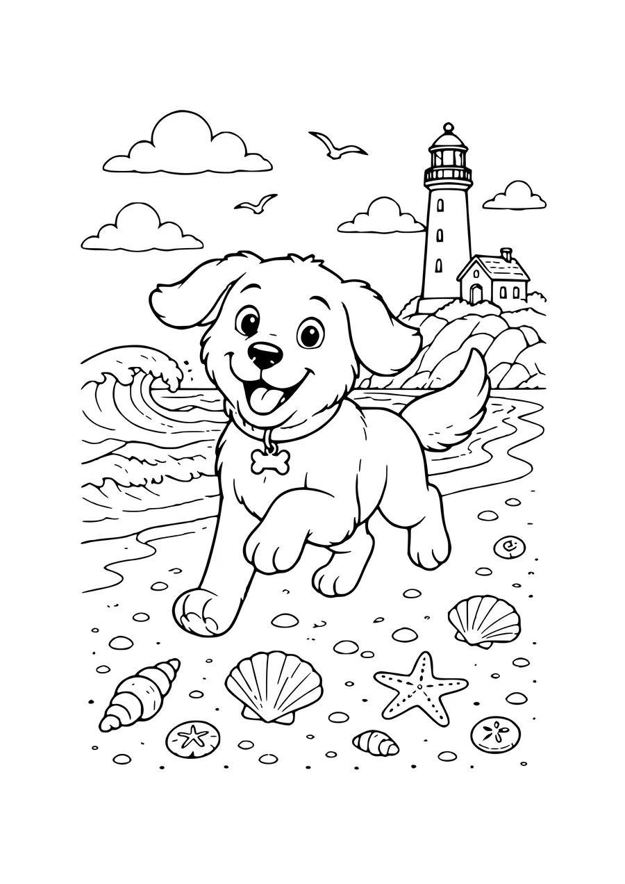 Hund am Strand Ausmalbild