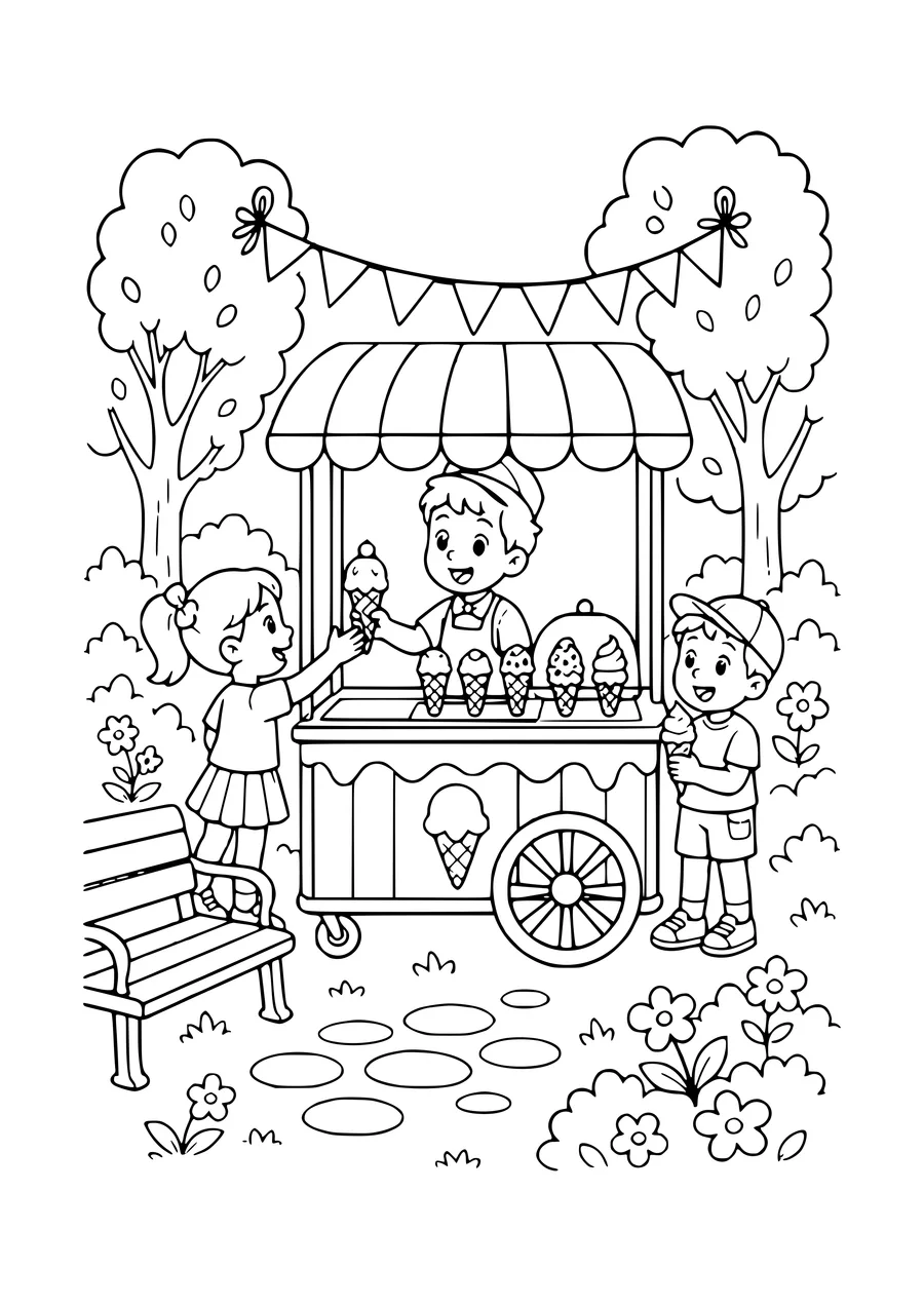 ice cream cart coloring page