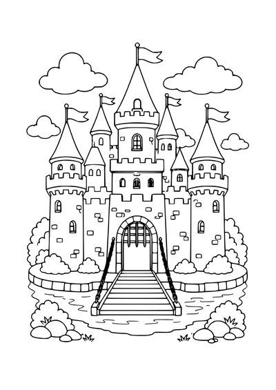 castle with a drawbridge coloring page