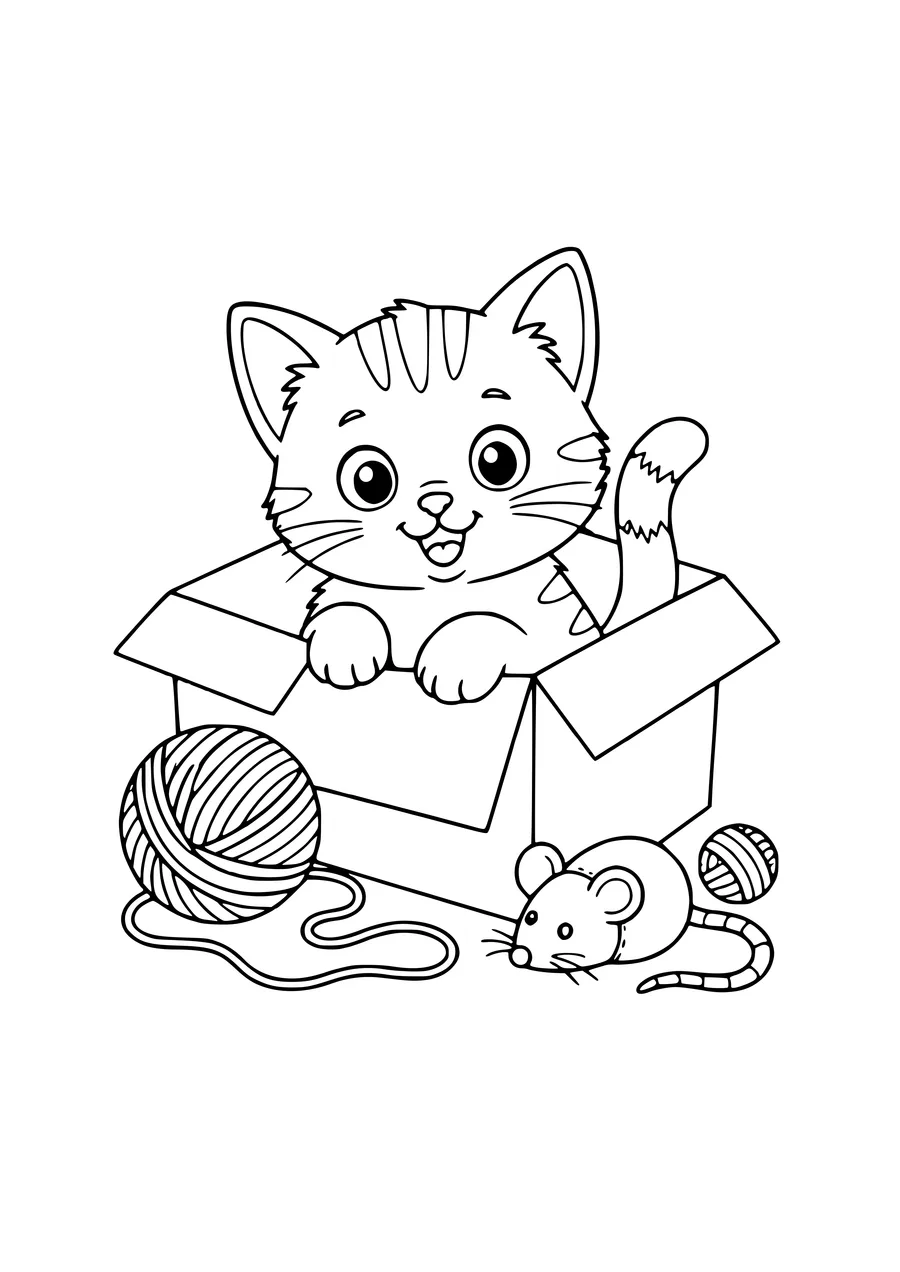 Chat dans une boîte coloriage