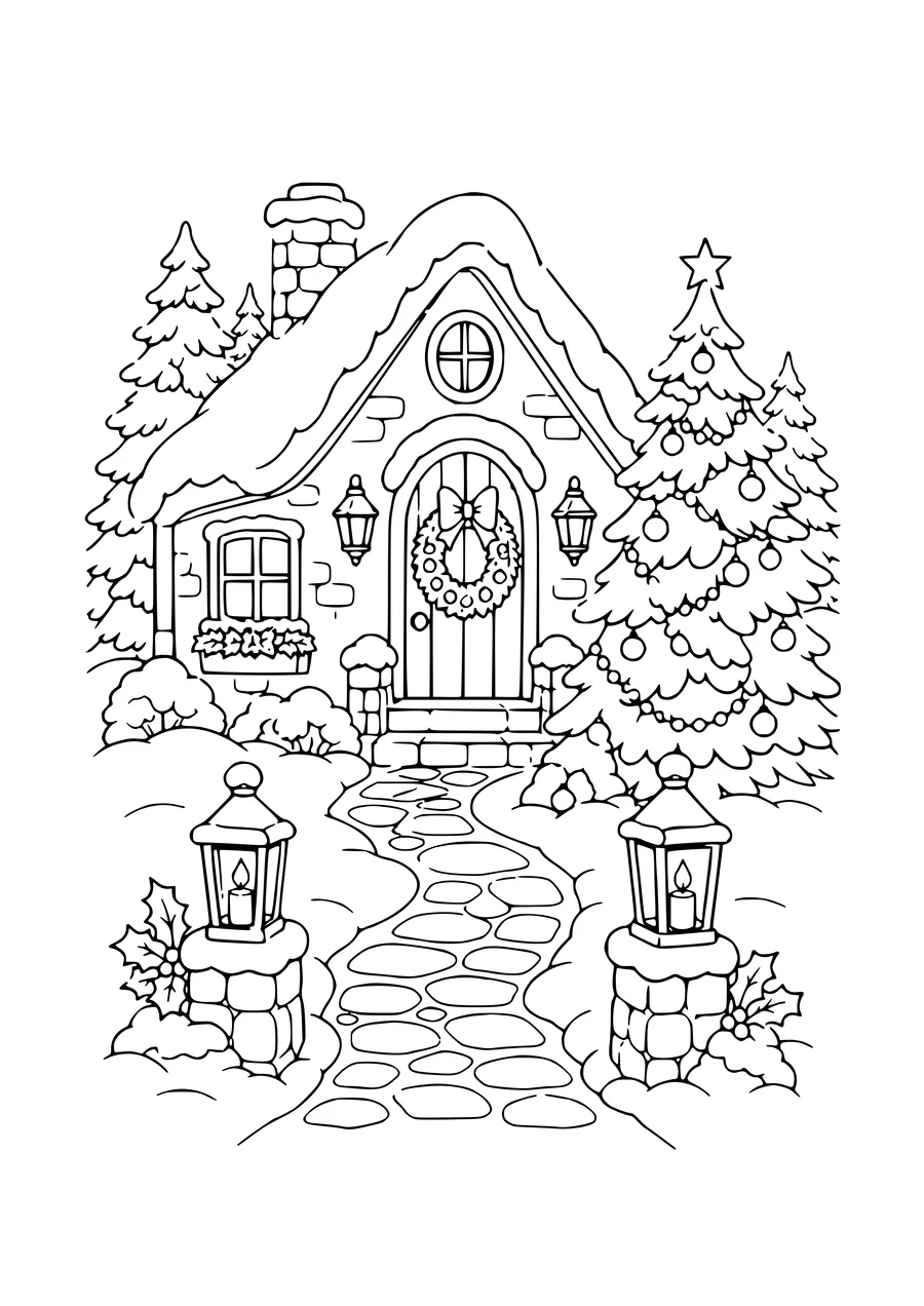 Weihnachtshaus Ausmalbild