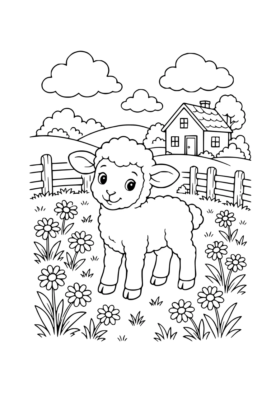 Agneau dans la prairie coloriage