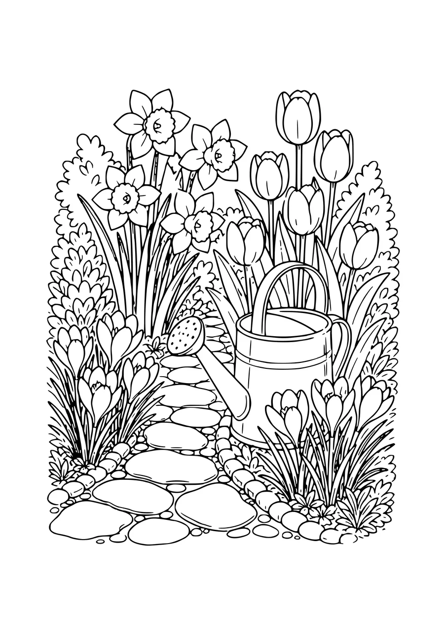 Frühlingsblumen Ausmalbild