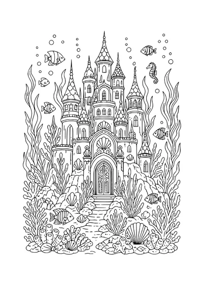 underwater castle coloring page