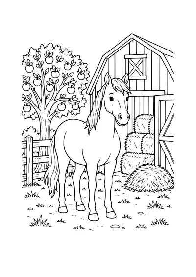 paard bij de schuur kleurplaat