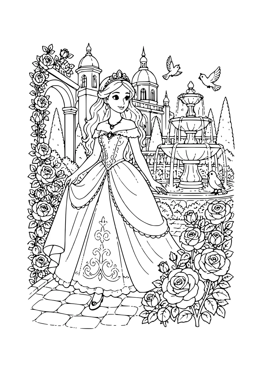 ausmalbild prinzessin im garten
