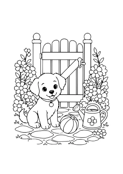puppy in de tuin kleurplaat