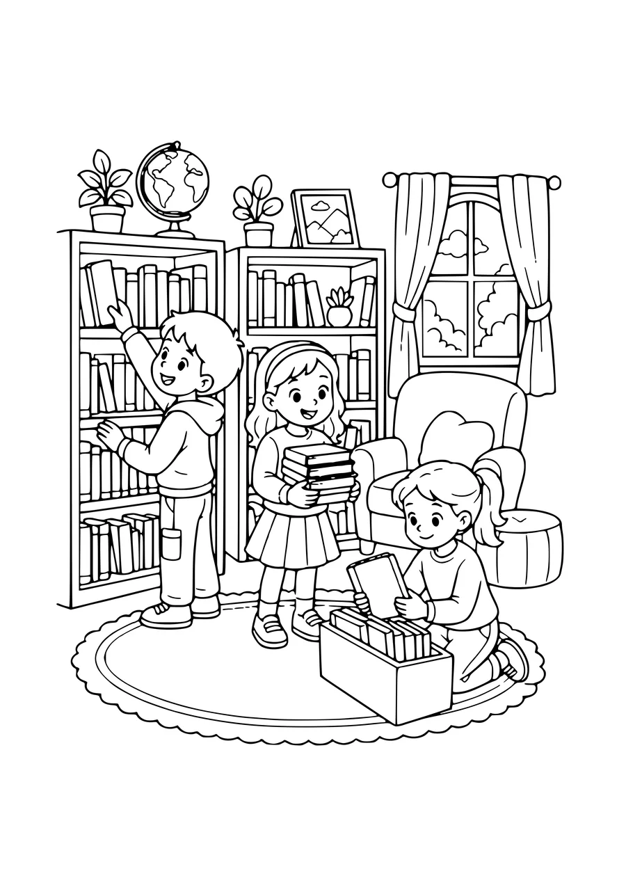 coloriage bibliothèque scolaire