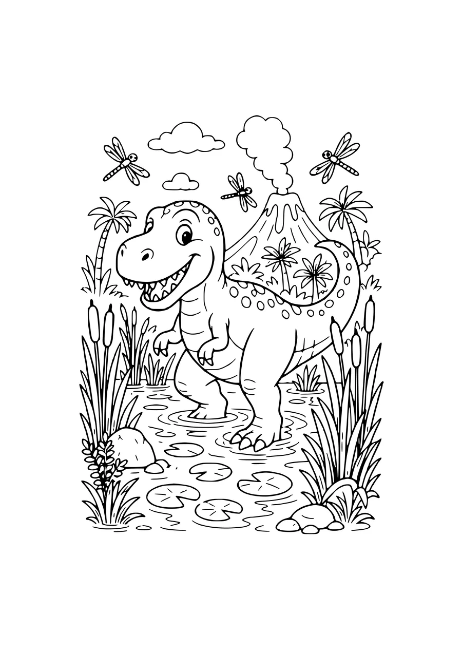 ausmalbild t-rex im sumpf