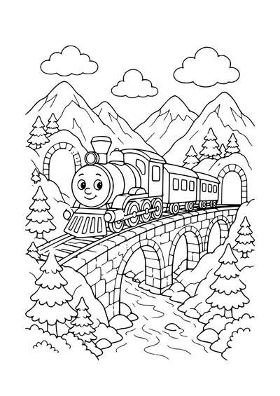 train through the mountains coloring page