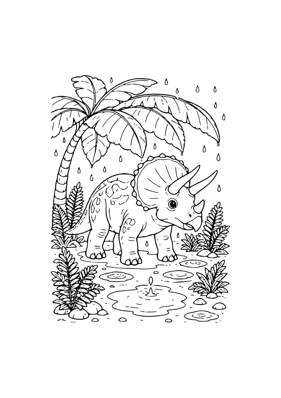 triceratops in the rain coloring page