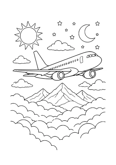 airplane above the clouds coloring page
