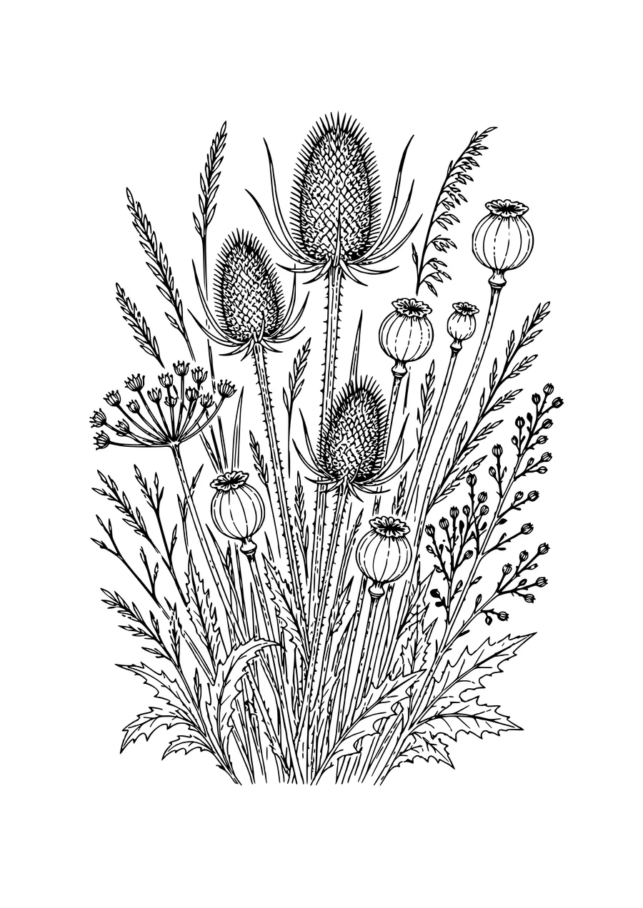 botanical seed heads coloring page