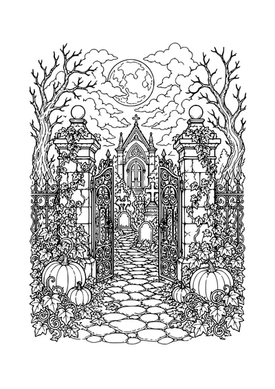 halloween cemetery coloring page