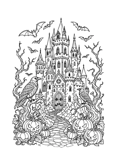 halloween castle coloring page