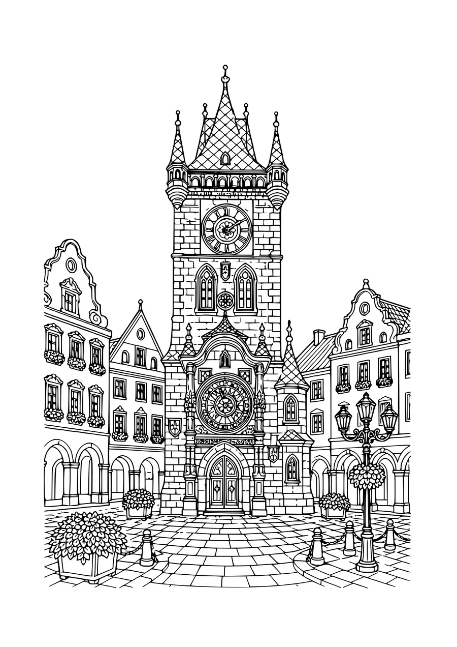 clock tower coloring page