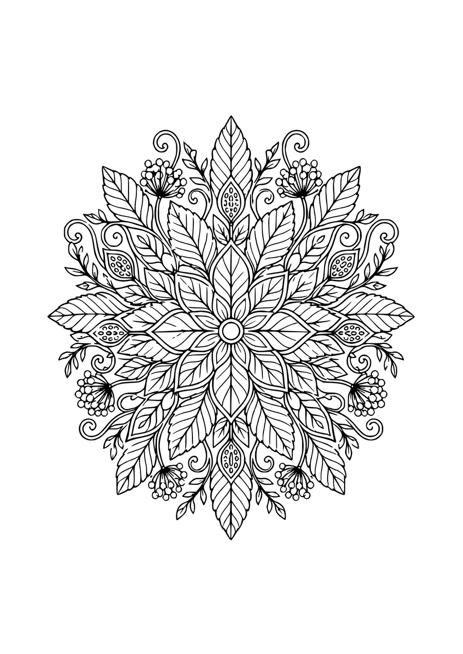 ausmalbild blätter-mandala