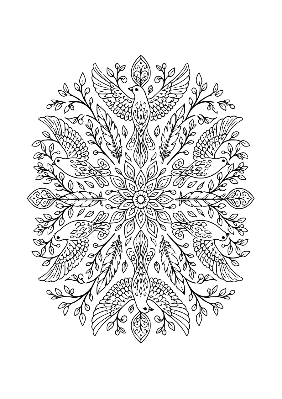 vogelmandala kleurplaat