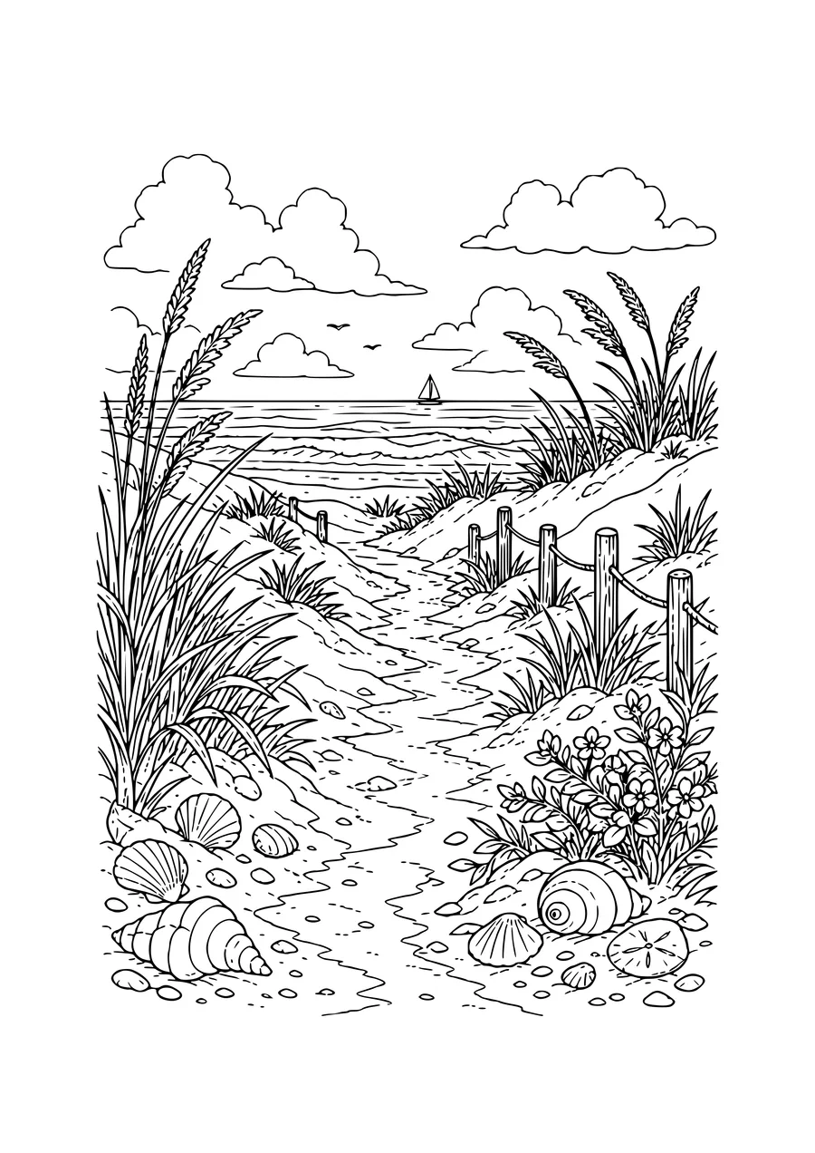 dunes at evening light coloring page