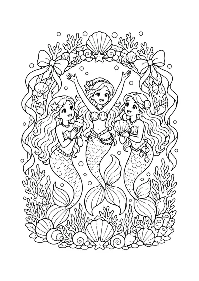 mermaid celebration coloring page