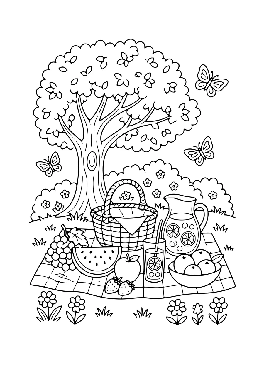 summer picnic coloring page