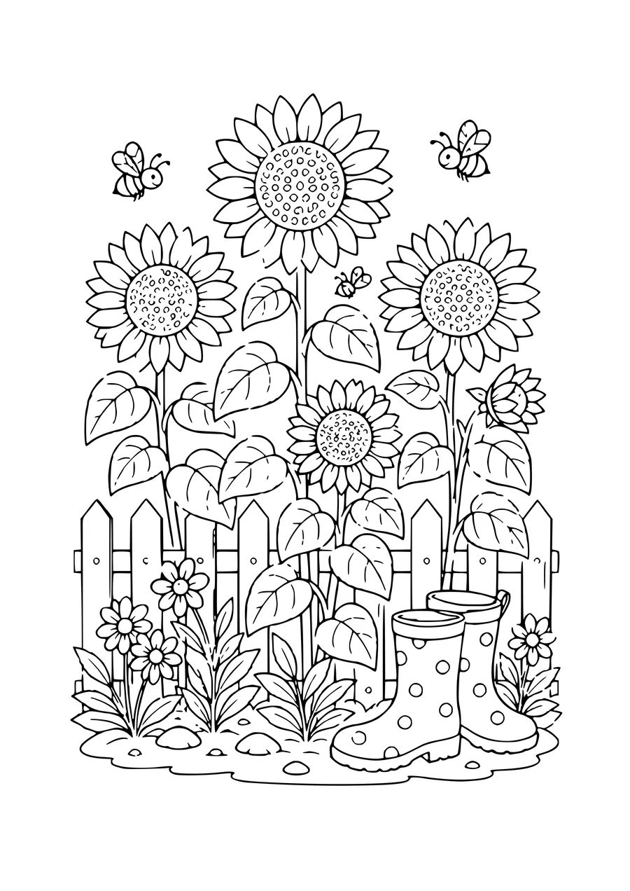 coloriage jardin de tournesols