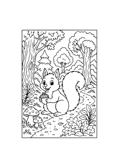 squirrel in the forest coloring page