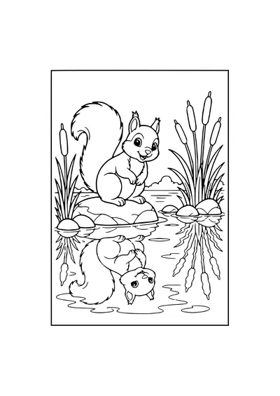 squirrel by the water coloring page