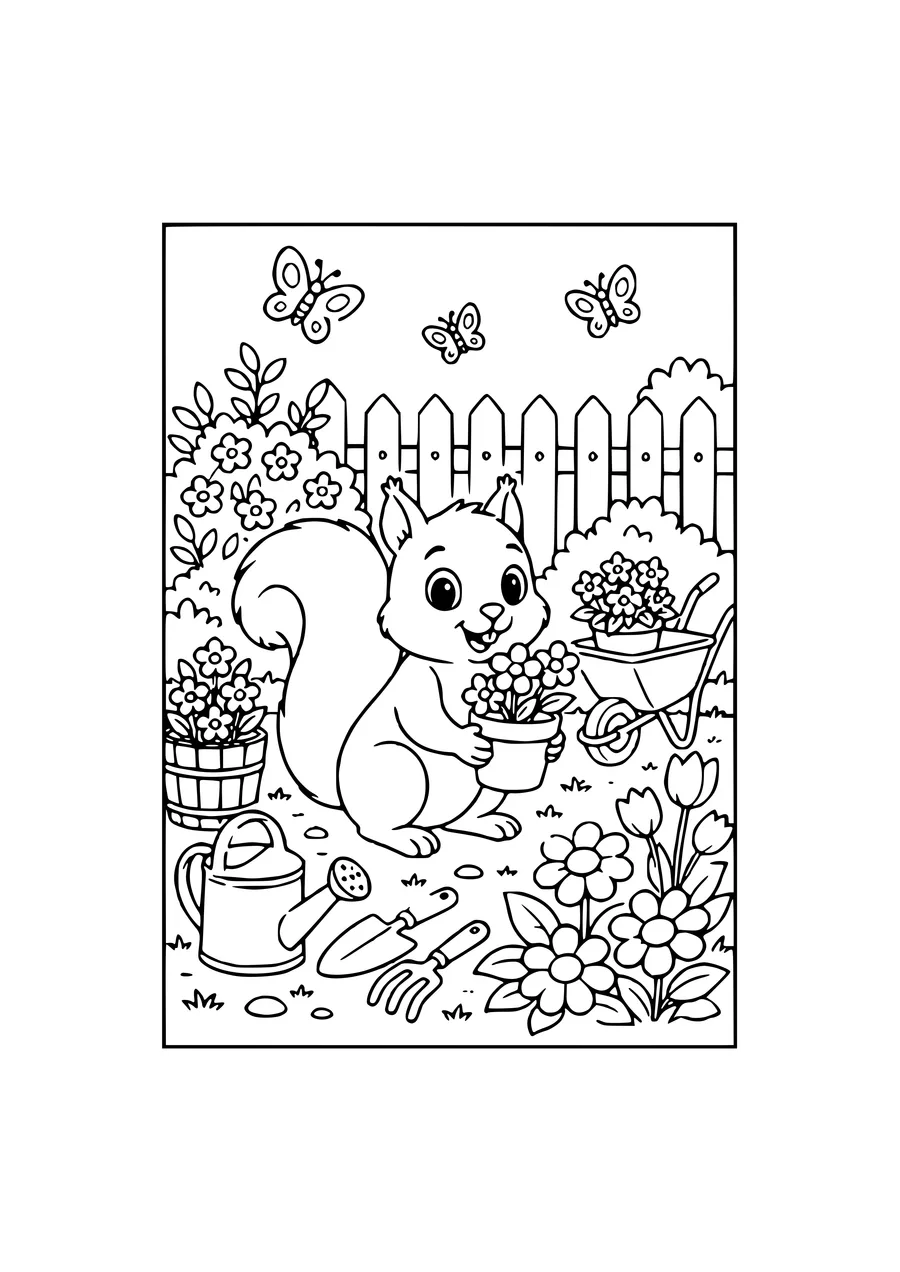 squirrel in the garden coloring page