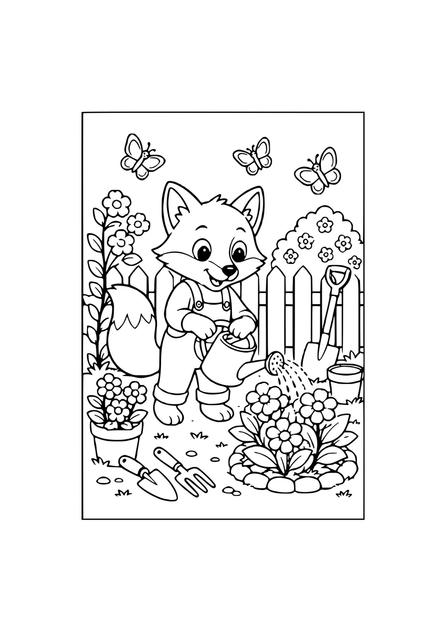 fox in the garden coloring page