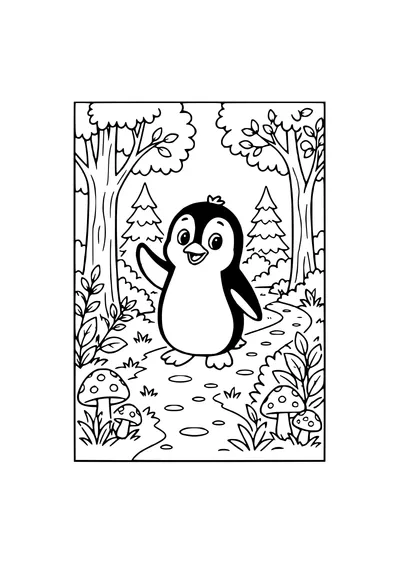 penguin in the forest coloring page