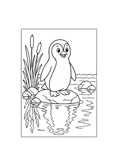 penguin by the water coloring page