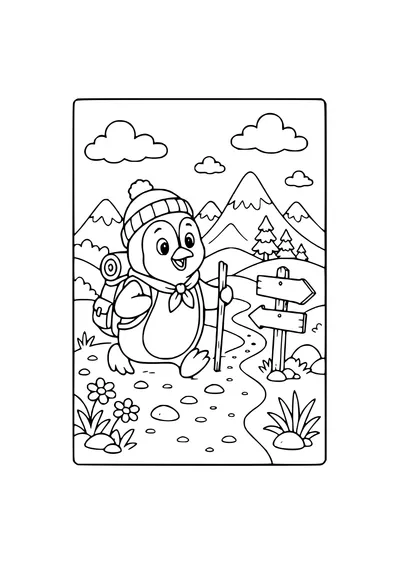 penguin on an adventure coloring page