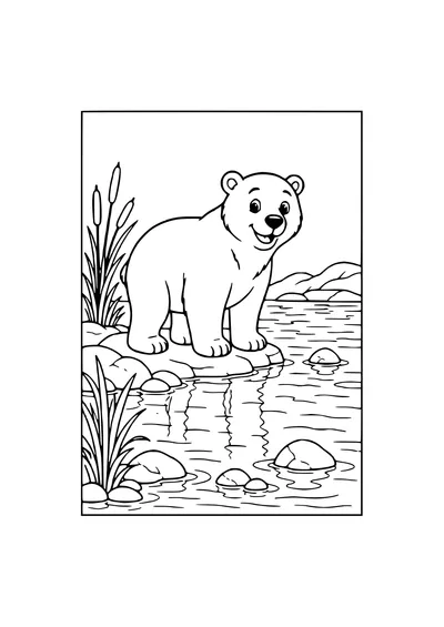 polar bear by the water coloring page