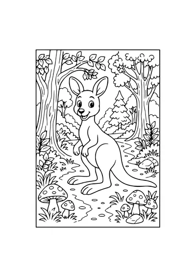 kangaroo in the forest coloring page